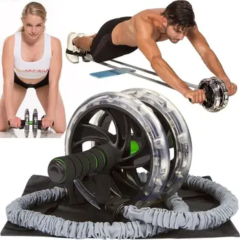 

2pcs Double Wheels Ab Roller Pull Rope Waist Abdominal Slimming Equipment Hot