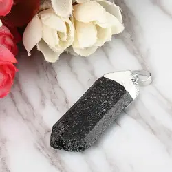 Черный турмалиновый кулон чакра натуральный кристалл посеребренное ожерелье ручной работы натуральный черный турмалиновый камень кулон