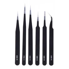 6Pcs Tweezers Anti-static Stainless Steel Maintenance Tools Industrial Precision Curved Straight Tweezers Repair Tools