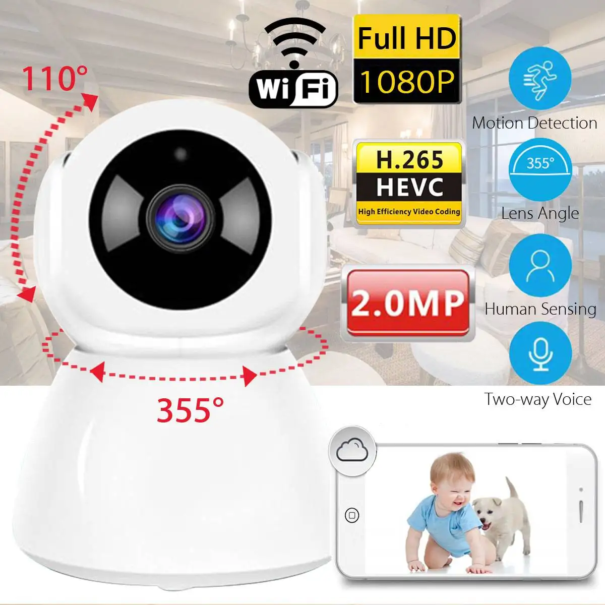 

Safurance WiFi HD 1080P Wireless IP Camera CCTV Indoor Home Security Webcam baby monitor nany With IR Night Vision Surveillance