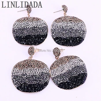 

3Pairs Round dangle earrings Pave Multi-color crystal rhinestone fashion metal gold earrings For Women