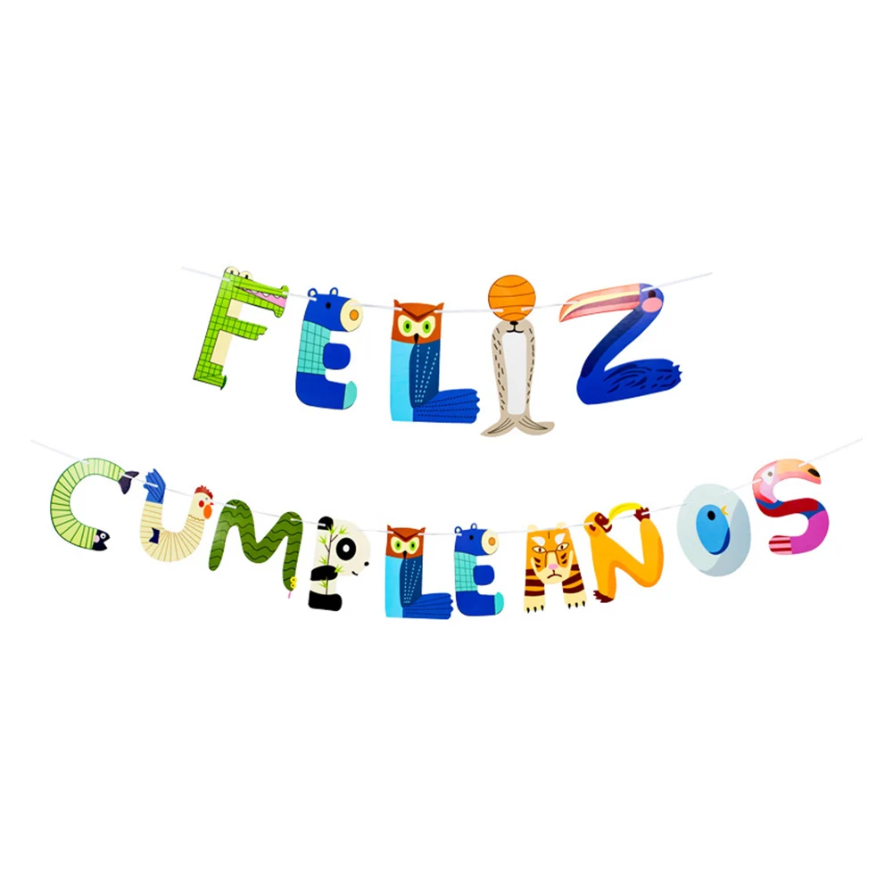 Feliz Cumpleanos набор баннеров с днем рождения испанский мультфильм животное бумага