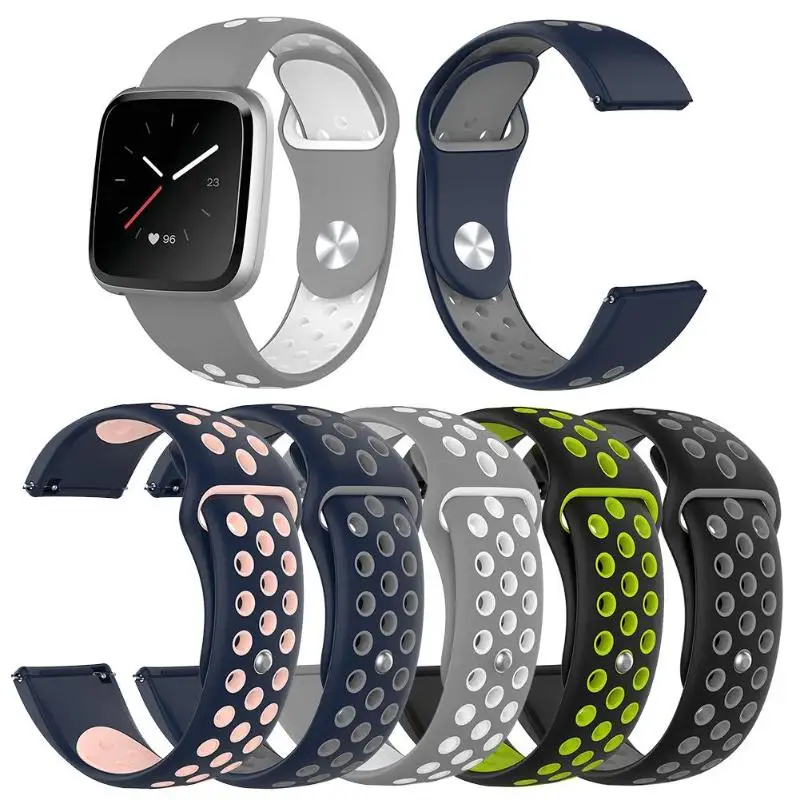 Мягкие силиконовые двойной цвет пористые дышащие часы ремешок Браслет наручный ремешок на замену для Fitbit Versa Lite/Versa S/L Размеры
