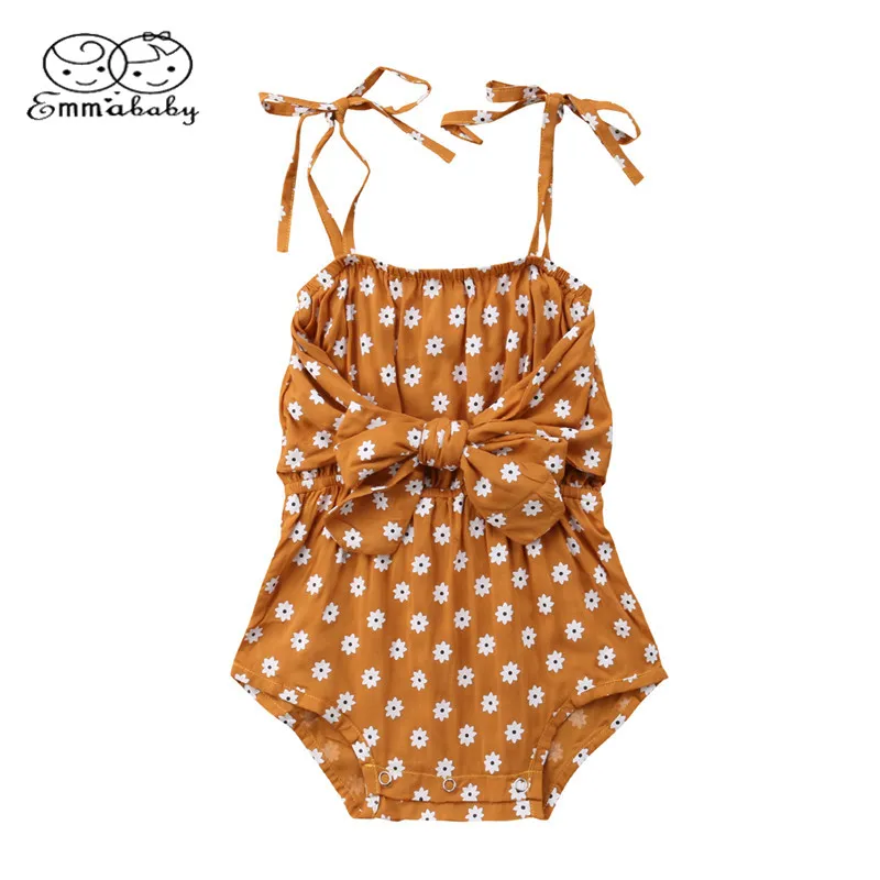الوليد طفلة حزام Bowknot رومبير مٌزين بنقشة الزهور البولكا نقطة عارية الذراعين شنقا الكتف بذلة وتتسابق Sunsuit