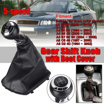 

New 5 Speed Car Styling Gear Shift Knob Manual Leather Shifter Black Universal And Boot Cover Handle For AUDI A3 A4 Q5 S3 S4