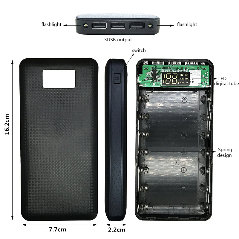 

3 USB Ports 7x 18650 DIY Portable Battery Holder LCD Display Power Bank Case Box Case For iPhone Samsung Xiaomi