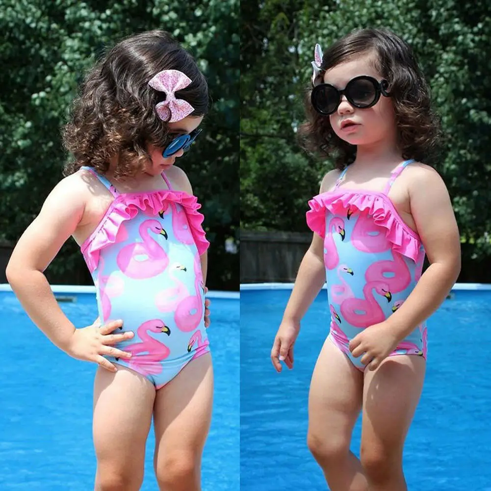 2019 новые Стиль милые детские для маленьких девочек летнее платье без рукавов оборками Фламинго комбинезоны очаровательные купальники От 6