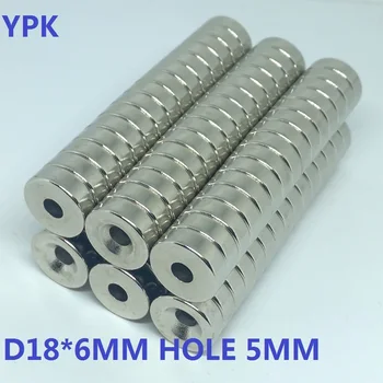

50pcs/lot NdFeB Magnet 18*6 mm Hole D5 mm N35 Strong disk Magnets 18x6 mm D Countersunk Permanent magnet 18mm x 6mm