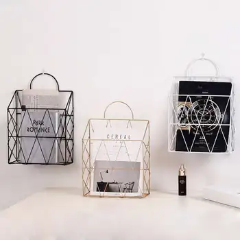 

Black/ White/ Gold Metal Storage Basket Fashion Nordic Elegant Wall Hanging Portable Net Iron Desk Magazine Newspaper Organizer