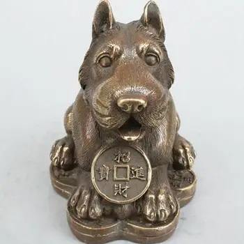 

Chinese Bronze Fengshui 12 Zodiac Animal Wealth Dog Money Coin Statue