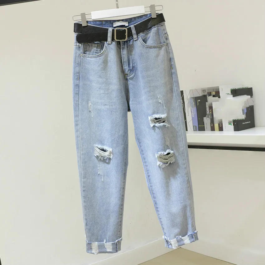 

Vintage Boyfriend Jeans For Women High Waist Ripped Hole Denim Jeans Casual Mom Harem Jeans Woman Denim Pants