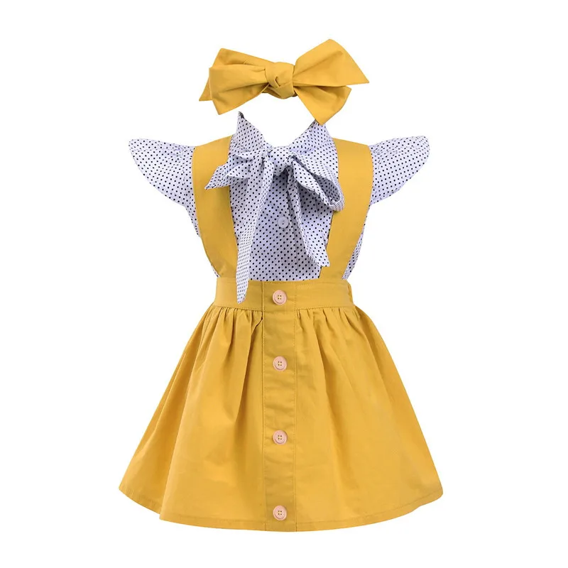 

Toddler Kids Baby Girls Outfits Clothes Dots shirt Tops+ Yellow Tutu Dress Skirt Headband 3PCS Sets