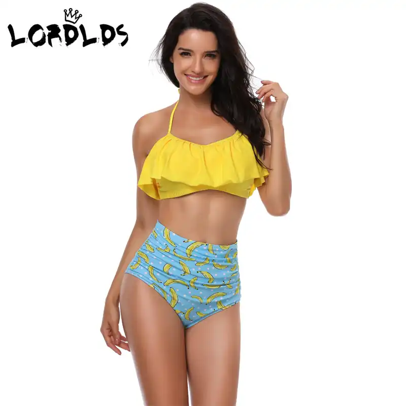 high neck flounce bikini top