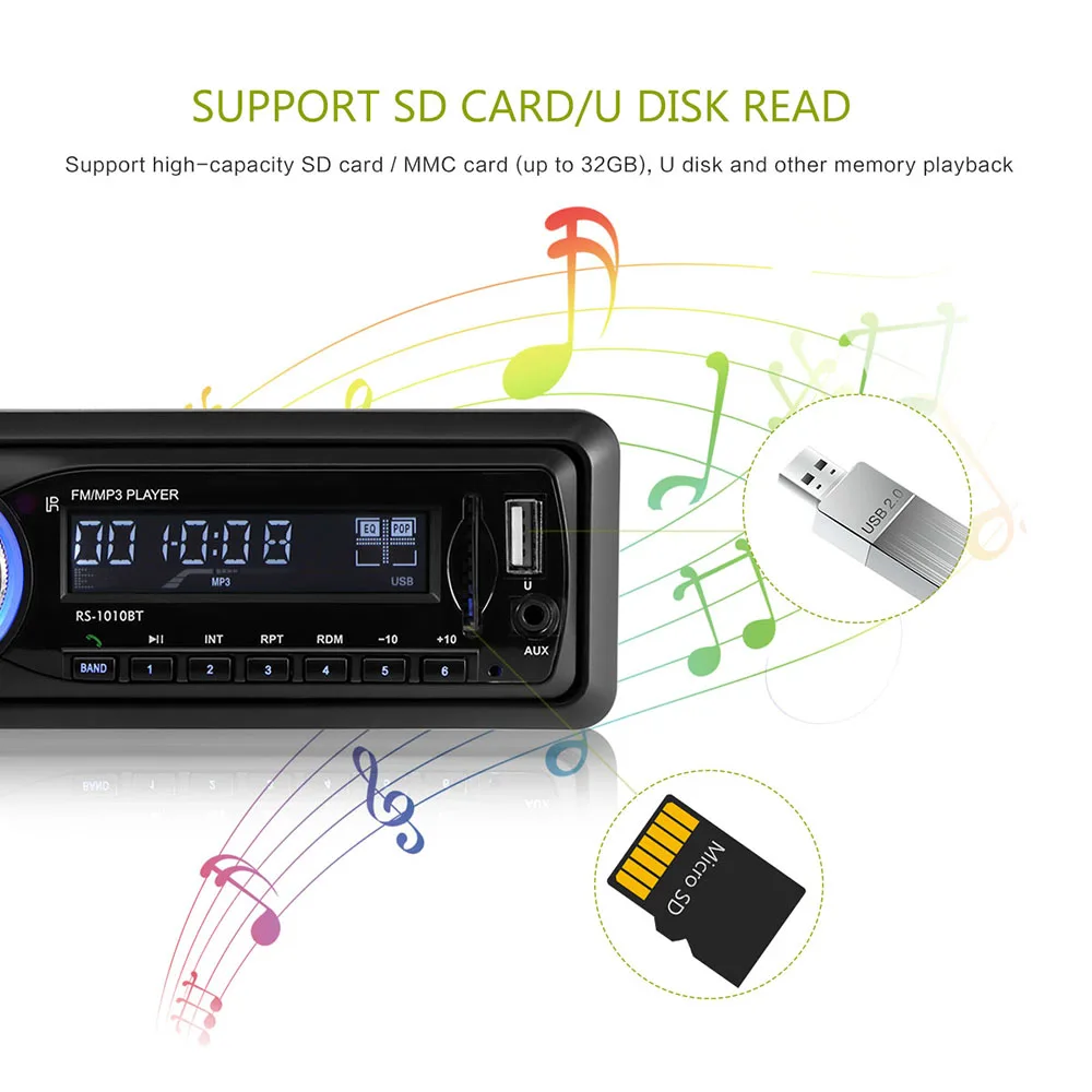 Onever Автомобильный MP3 плеер Bluetooth Авто Радио 60 Вт * 4 Поддержка громкой связи USB/SD/AUX/FM