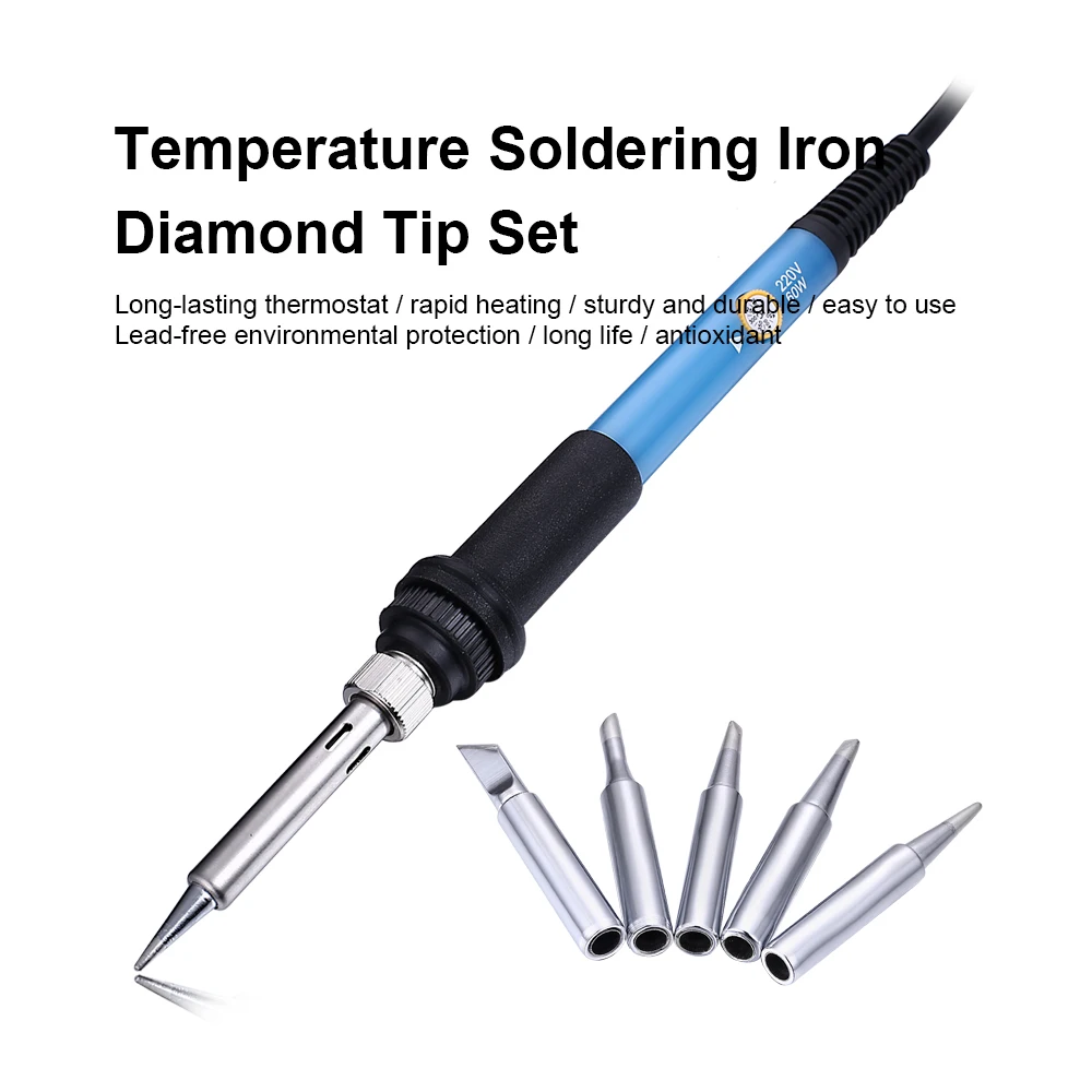JelBo 220V 60W Soldering Iron Set Adjustable Temperature 200'c-450'c Electric Soldering Gun 5PC Solder Tips Welding Hand Tool