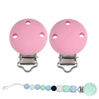 

2 Pcs DIY Round Color Silicone Baby Pacifier Clips Soother Nursing Holder Chain Clips Baby Accessories