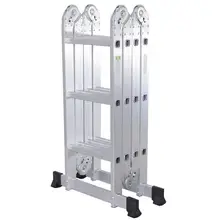 Practical 12-Step Joints Aluminum Folding Ladder Silver Household Folding Ladders Do Not Occupy A Place