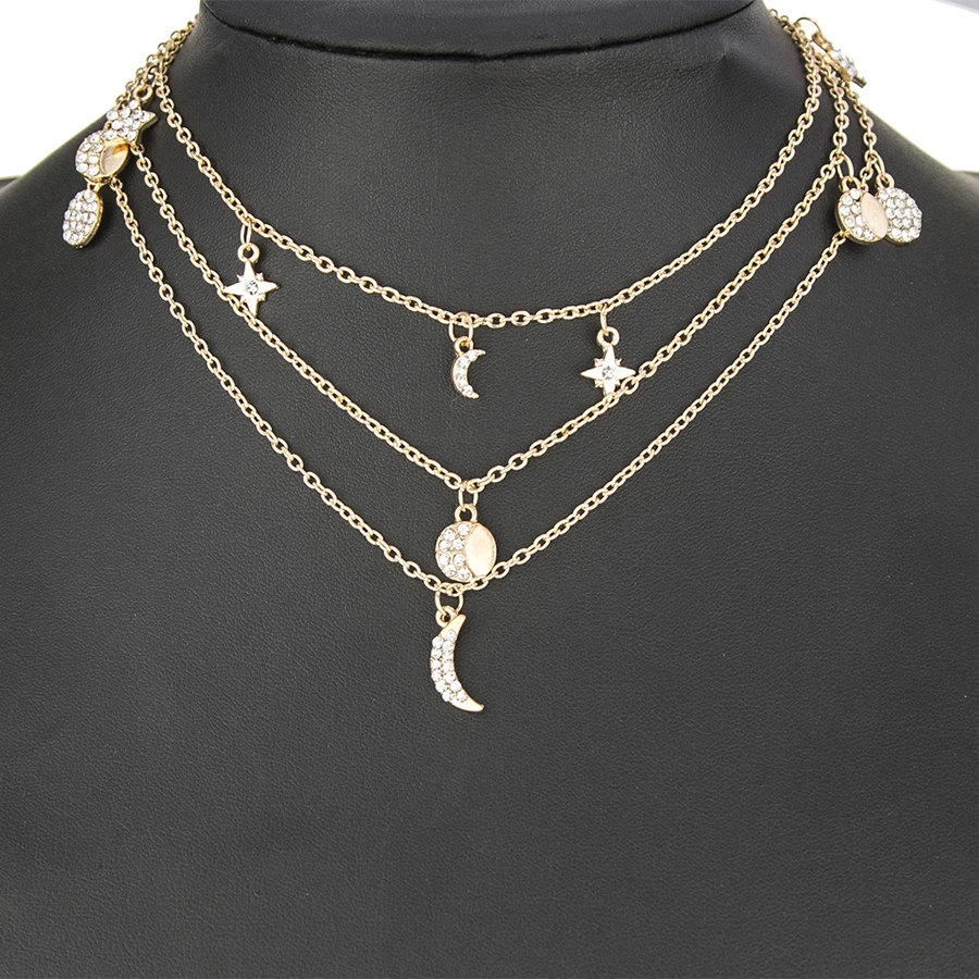 UAM летнее новое Золотое ожерелье-чокер для девушек Женская мода пять звезд Луна Многослойные короткие Подарочные ожерелья украшения