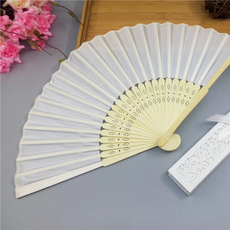  10pcs/set Personalized 21cm Simulation Silk Wood Decorative Fans Spun Silk Hand Fan Wedding Invitat - 32955116276