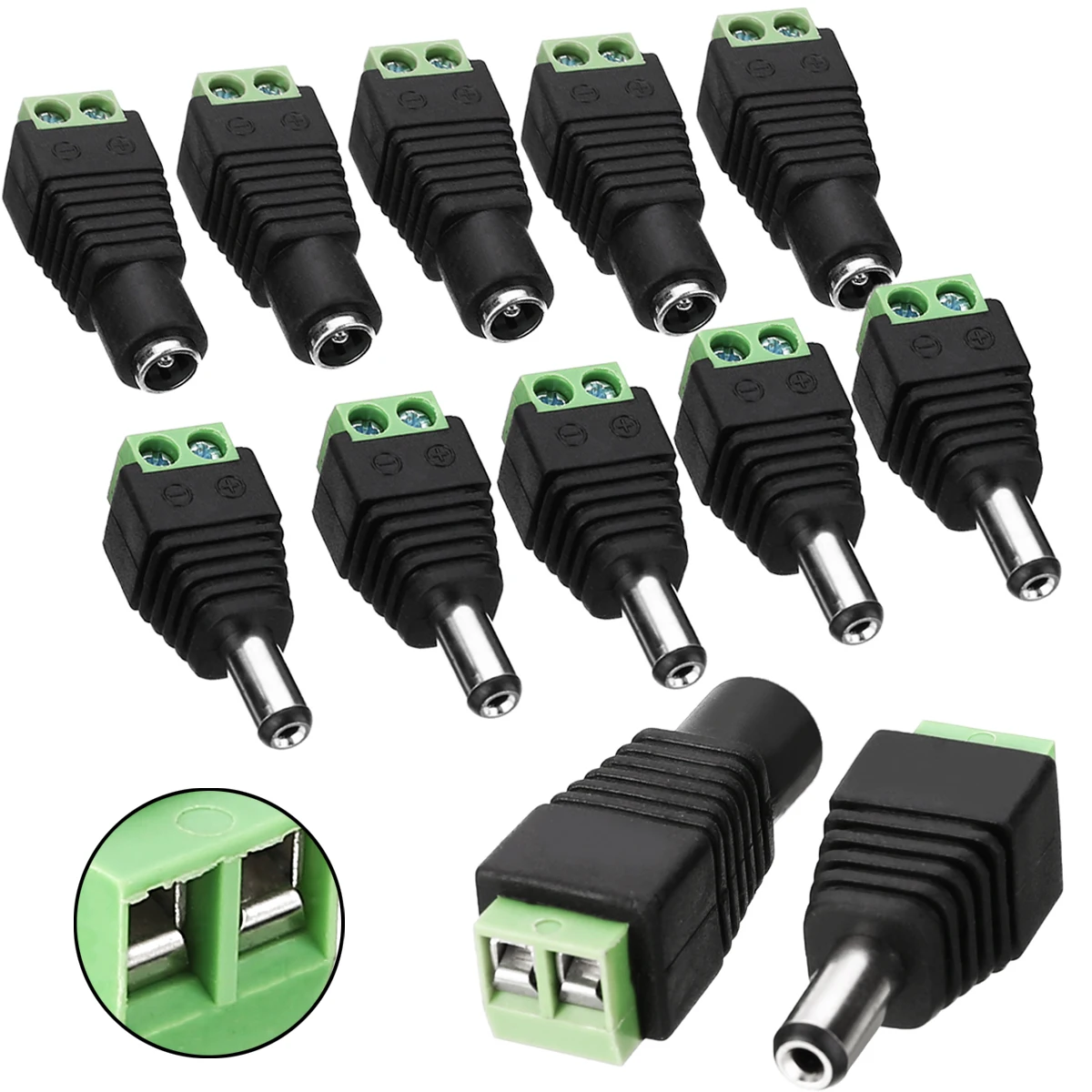 

10PCs/Set Male + Female DC Power Jack Adapter Plug Connector for CCTV Cable 12V 38*13*11mm 38.4*14.8*11.5mm Mayitr