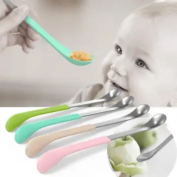 

Baby Feeding Spoon Stainless Steel Silicone Double-end Safety Tableware for Children Feeder Flatware Utensils Baby Care