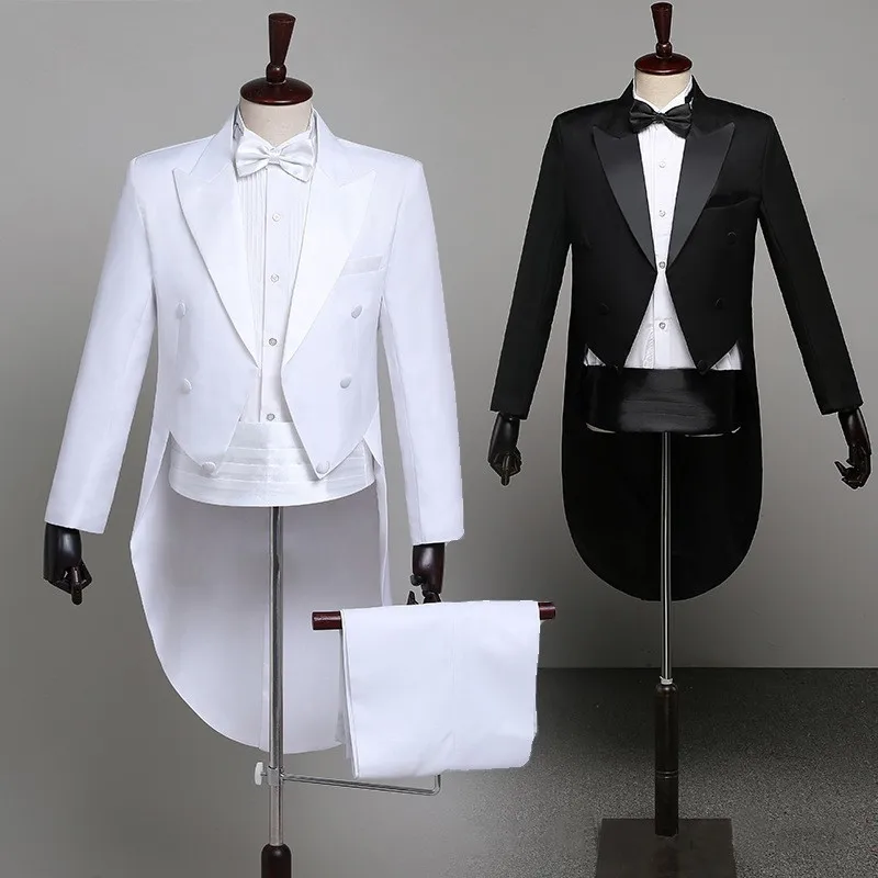 

Tuxedo Dress Tailcoat Men Classic Black Shiny Lapel Tail Coat Tuxedo Wedding Groom Stage Singer 2-Piece Suits Dress Coat Tails