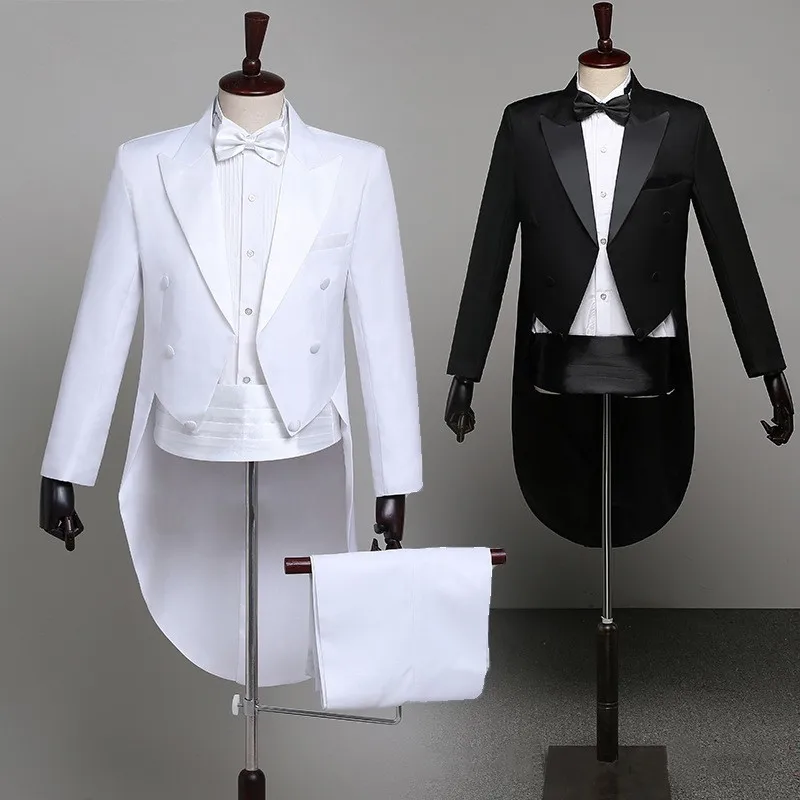 タキシードドレス Xs Xl 男性古典的な黒光沢のあるラペルテールコートタキシード結婚式新郎ステージ歌手 2 スーツドレスコート尾 スーツ Aliexpress