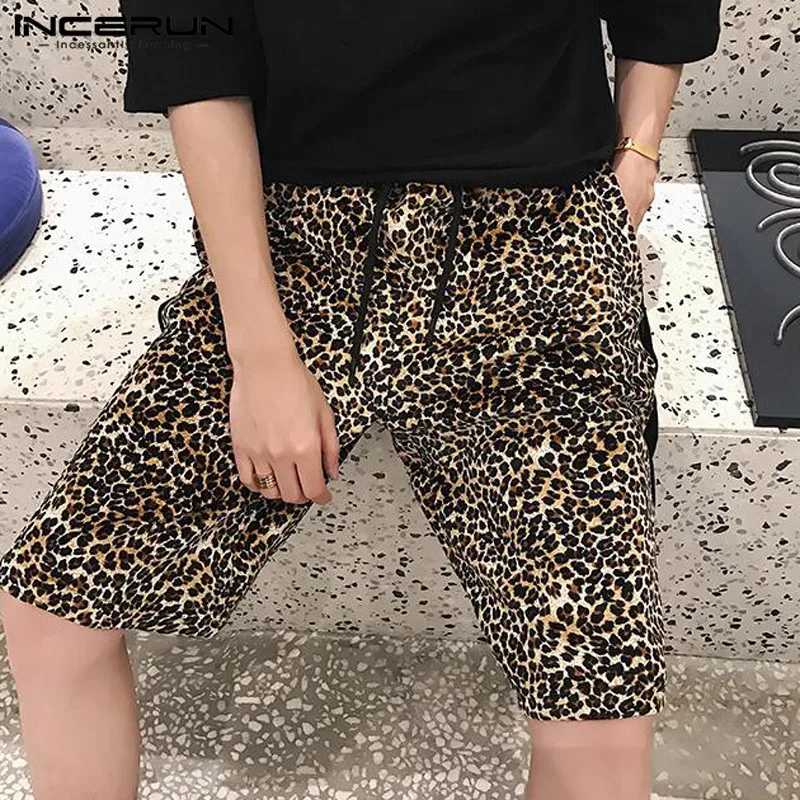 INCERUN Casual Men Shorts Leopard Printed Drawstring Loose Hip hop