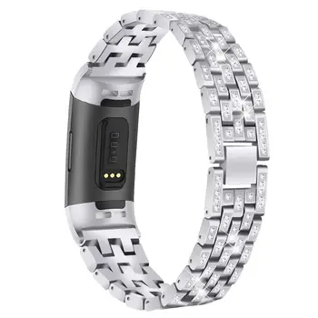 

For Fitbit Charge 3 Smart Watch Band Strap Replacement Diamon-embedded Stainless Steel Bracelet Smartwatch Accessories Unisex