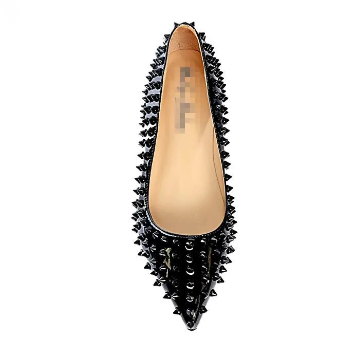 

Moraima snc Fashion pointed rivet shoes increase women's shoes flat bottom nude color shallow mouth shoes Shallow Shoes