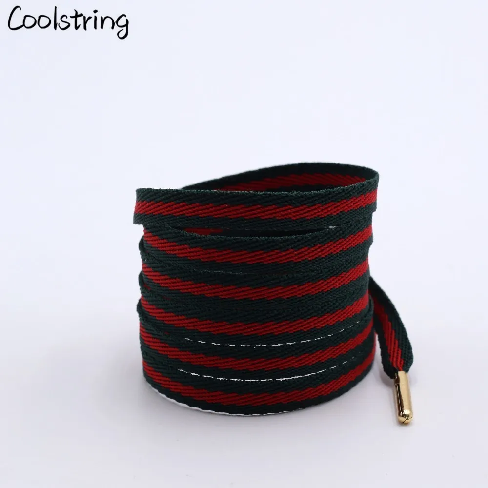 Coolstring Classic 8mm Green Red Ribbon Shoelaces Polyester Flat Laces Single Layer Shoestrings Plastic Tips DIY Replacement