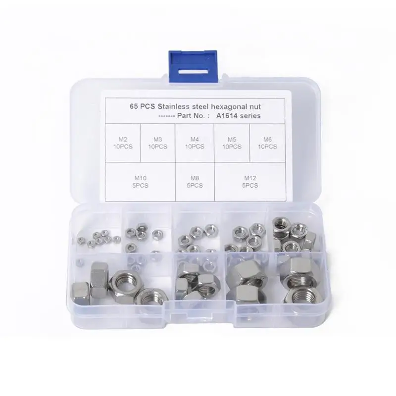 

65pcs/box Metric Stainless Steel Hex Nuts DIN 934 M2 M3 M4 M5 M6 M8 M10 M12 Car Auto Accessories