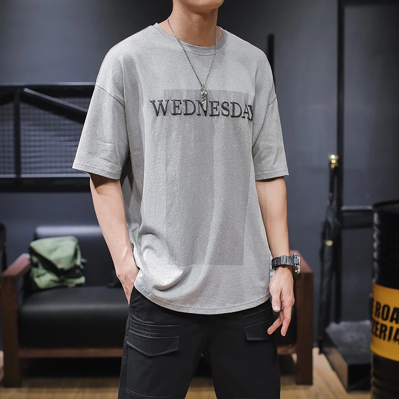 

2019 New Pattern Short Sleeve Male Round Neck Pure Cotton Washing Water men T shirt harajuku tops