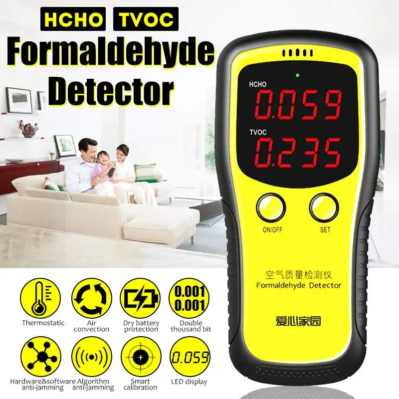 

Household HD LED Display Digital Formaldehyde Detector Multifunctional Gas Analyzer Air Quality HCHO TVOC PM2.5 Monitor