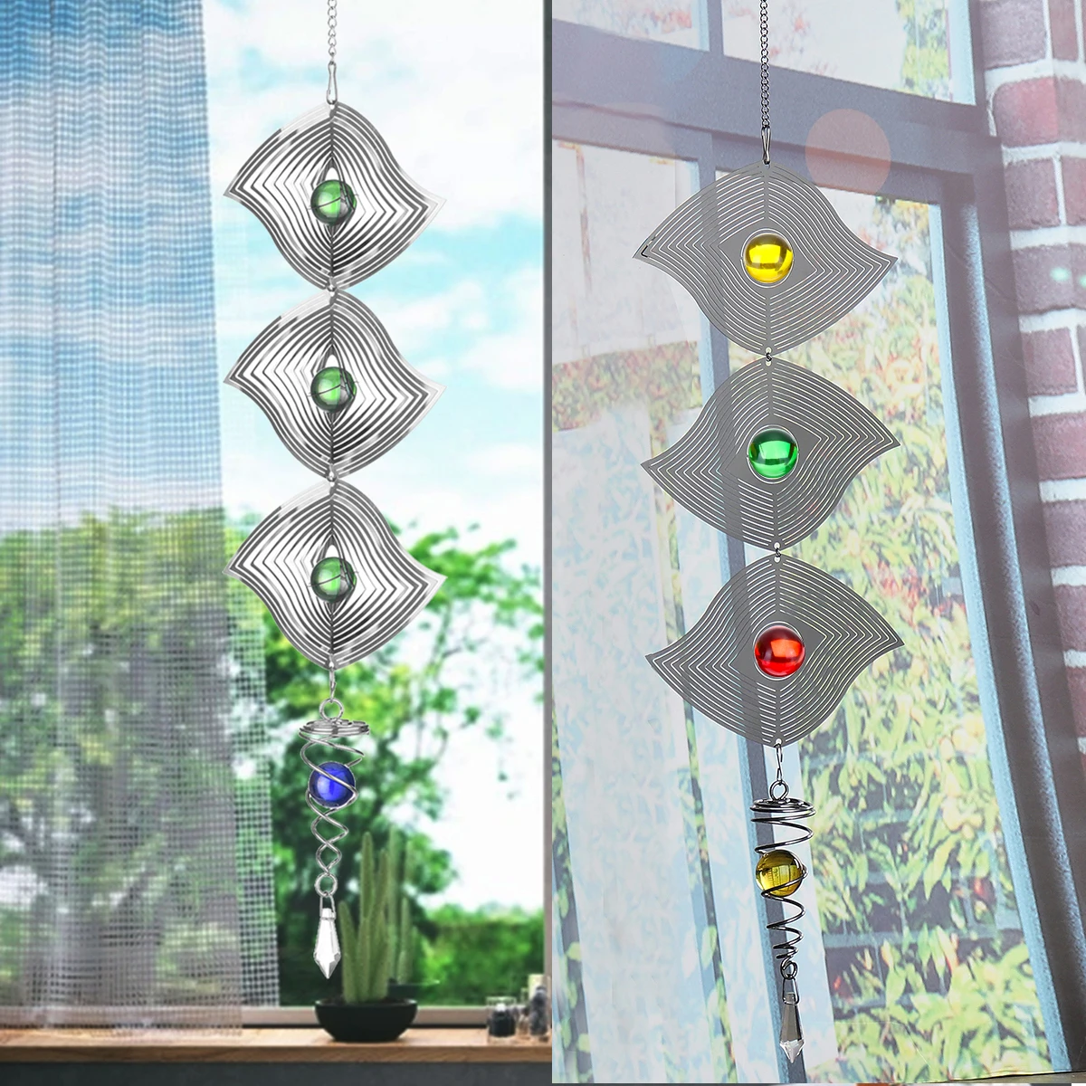 

Large Hanging Rotate Bell Wind Chimes Outdoor Decor No Sound 3d Mirror Color Rotating Hanging Home Decor Room Window Decoration
