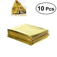 10 pçs ao ar livre caminhadas escalada emergência resgate sobrevivência cobertor reflexivo cobertor 210cm x 0.01cm x 130cm (dourado)