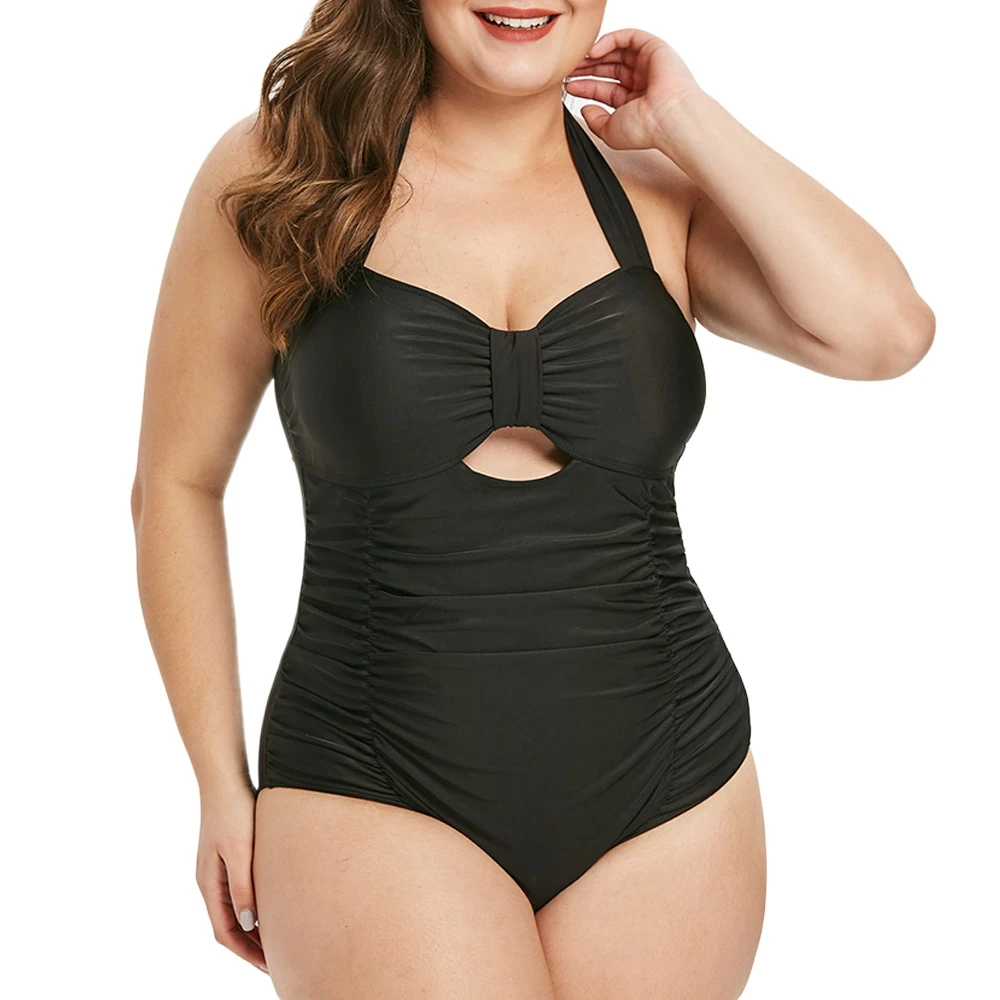 

Push Up One Piece Swimsuit 2019 Plus Size Swimwear Women Strap Halter Cut Out Swimsuits Ruched Bathing Suits Beachwear