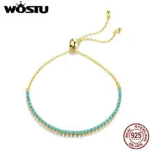 WOSTU браслеты из стерлингового серебра 925 пробы для женщин с голубой памятью, циркониевые цепочки и звенья браслеты для женщин, вечерние ювелирные изделия CQB118