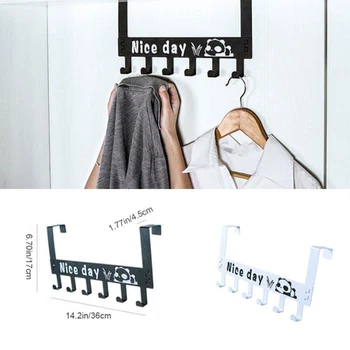 

Durable Over Door Hook Wall Hanger Removable Storage Rack 6 Hooks Wrought Iron Holder Home Organizer Black White Color Dropship