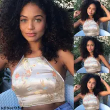 Новинка; Модная Повседневная летняя майка с цветочным рисунком для женщин и девочек; майка без рукавов в китайском стиле; укороченные топы; топы на бретелях; вечерние топы; Клубная одежда