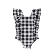 New Fashion Infant Kid Baby Girl Ruffle Plaid Romper Swimsuit Surf Swimming Costume Toddler Baby Swimwear Beachwear 0 to 24M