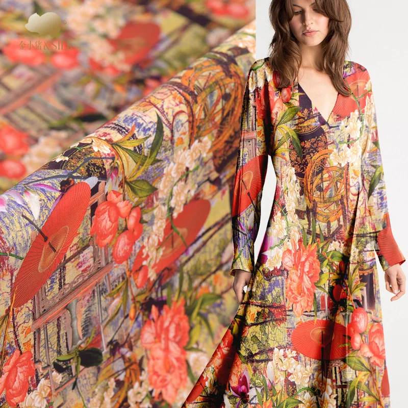 40 мм тяжелая креповая шелковая ткань роскошные Цифровые струйные шторы платье cheongsam шелковая эластичная ткань оптом шелковая ткань