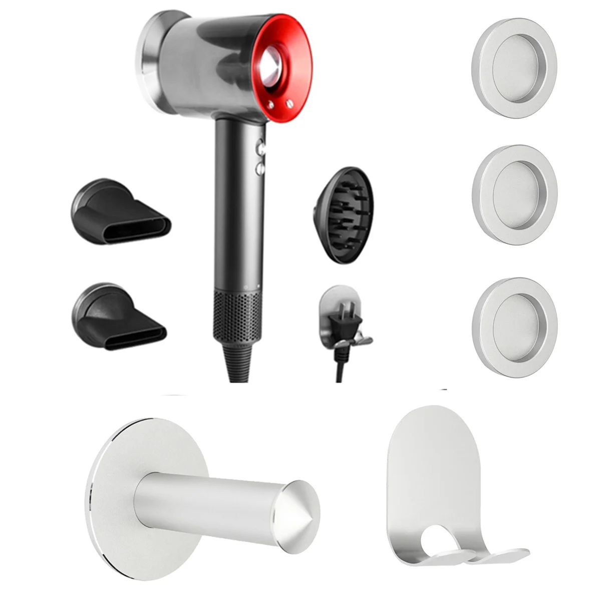 

5Pcs/set Wall Mount Bracket Holder Stand For Dyson Supersonic Hair Dryer Premium Home Bathroom Smart Accessories Stainless Steel