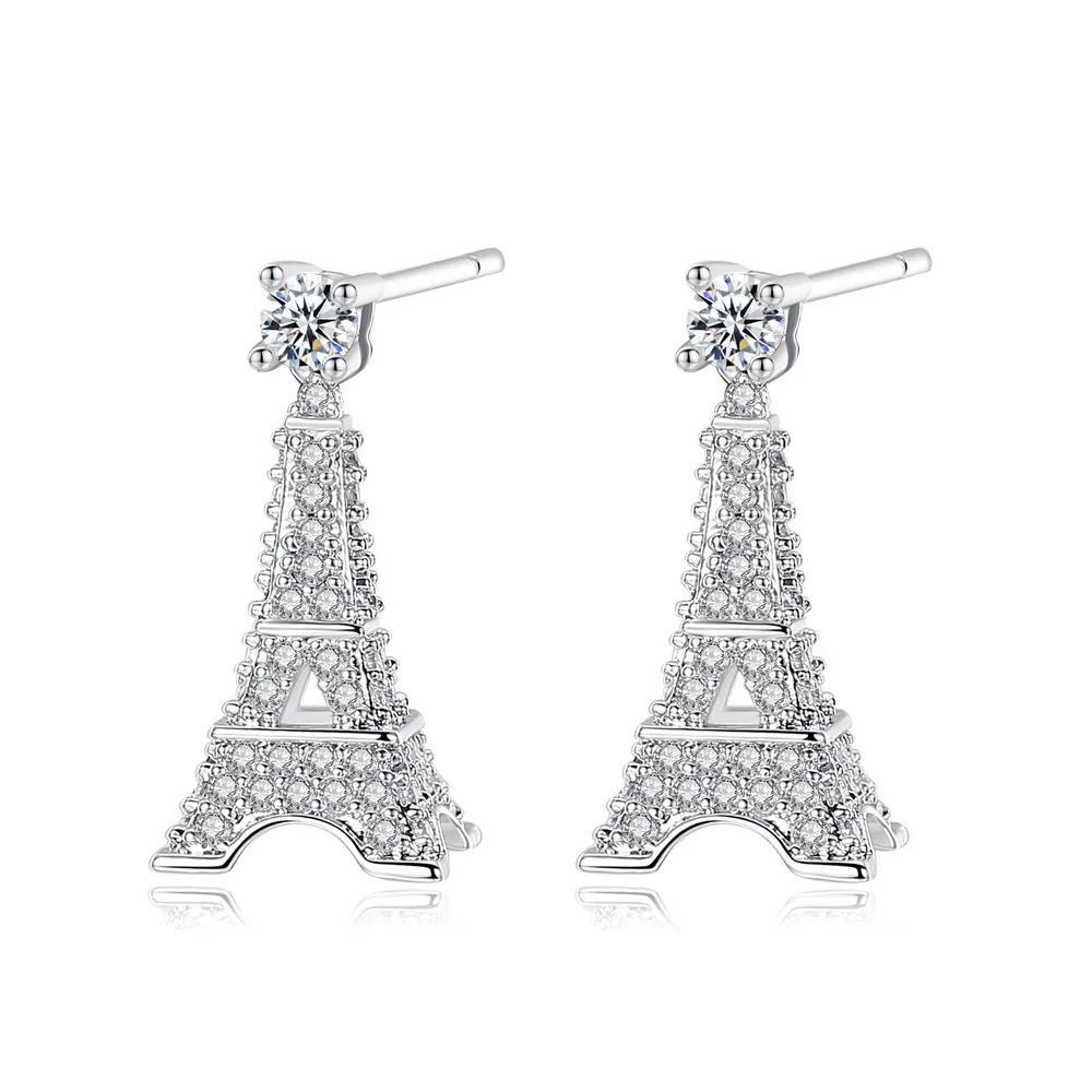 

Silikolove Stereoscopic Eiffel Tower Stud Earrings Micro-inlaid Zircon Personality Simple Jewelry Accessories Boucle D'oreille