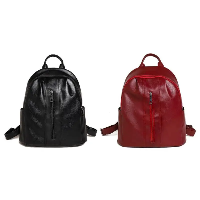 

Solid Color Travel Backpacks Women Leather Preppy Style Shoulder Knapsack