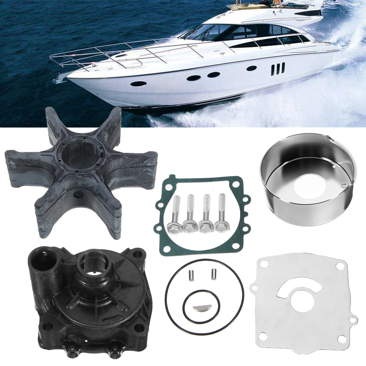 

61A-W0078-A1 Marine Outboard Water Pump Impeller Housing Repair Kit for Yamaha Rubber+Metal 6 Blades Diameter 89mm Boat Parts