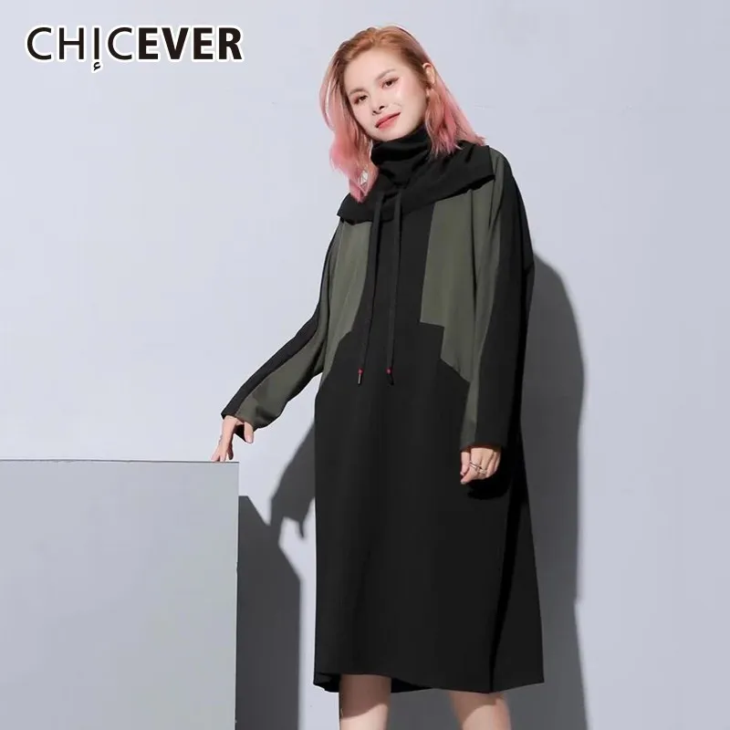 CHICEVER хит продаж зимние платья для женщин водолазка рукав летучая мышь шнурок