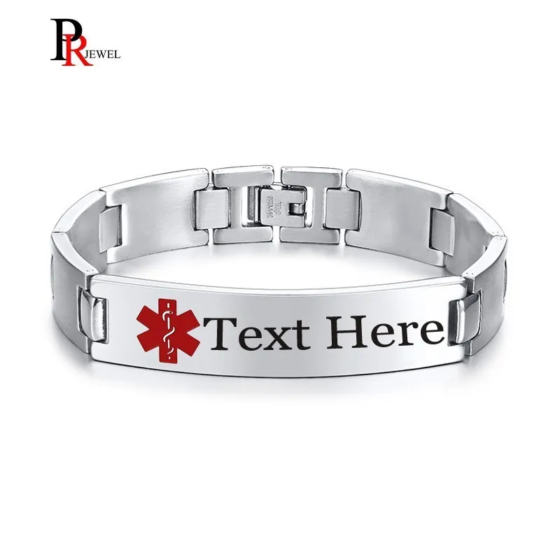 Free Engraving Unisex Stainless Steel Medical Alert ID Bracelets for