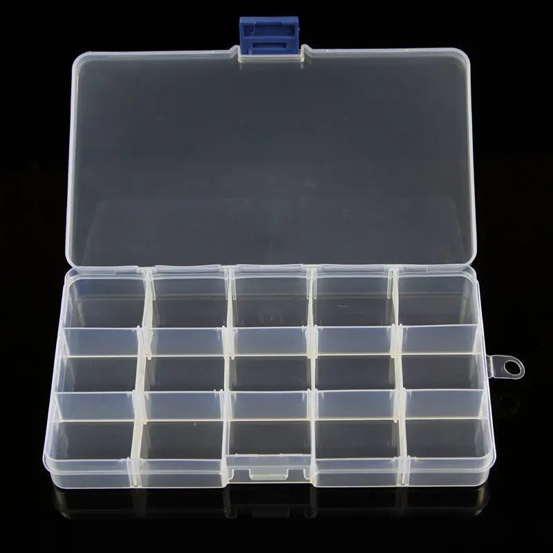 New 15 Grids Jewelry Nail Art Beads Tool Craft Adjustable Translucent Organizer Storage Box Case Bin