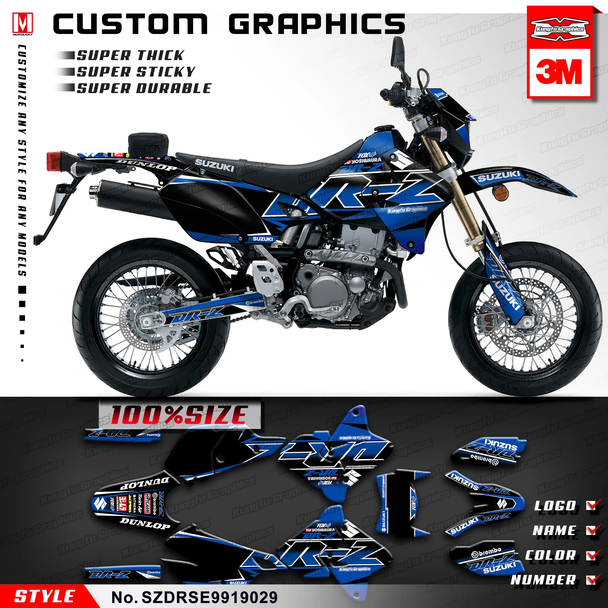 

KUNGFU GRAPHICS Motorcycle Decals MX Sticker for Suzuki DRZ400SM DRZ 400 SM DRZ400E DRZ 400E 1999-2019 (Style no. SZDRSE9919029)